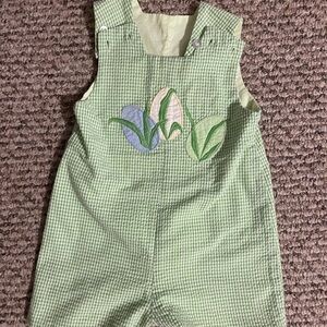 Green Gingham Kids Overalls